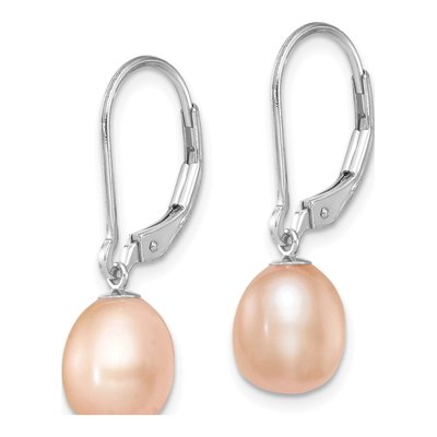 Sterling Silver Pink & White Pearl Leverback Earrings – view 6