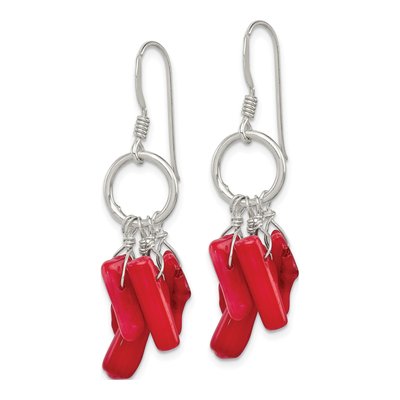 Sterling Silver Red Coral Circle Dangle Earrings – view 3