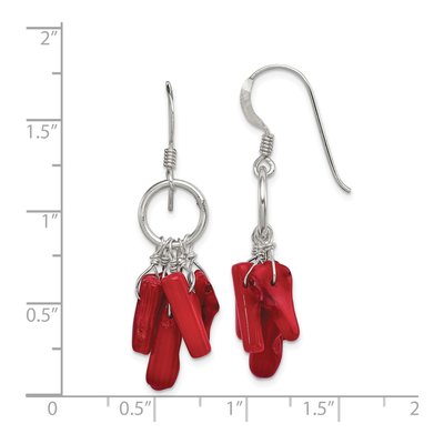 Sterling Silver Red Coral Circle Dangle Earrings – view 5