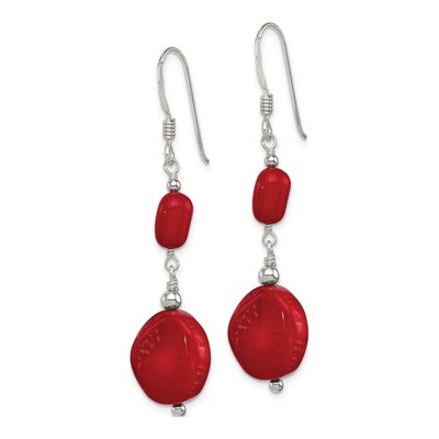 Sterling Silver Red Coral Dangle Earrings – view 3