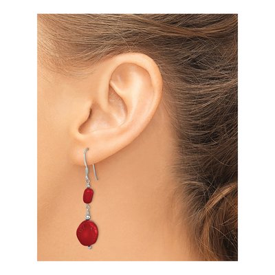 Sterling Silver Red Coral Dangle Earrings – view 4