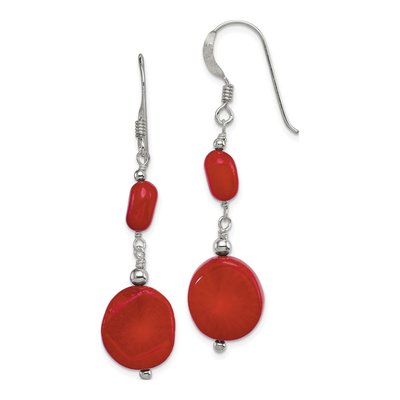 Sterling Silver Red Coral Dangle Earrings