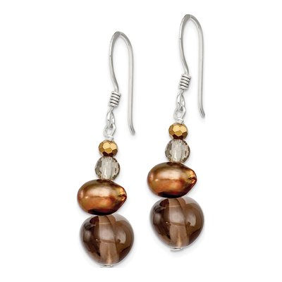 Sterling Silver Brown Freshwater Cultured Pearl & Smoky Quartz Dangle Earrings – view 3