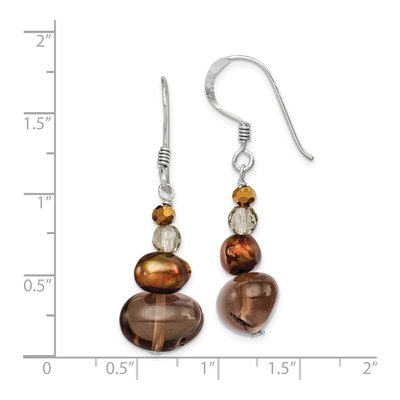 Sterling Silver Brown Freshwater Cultured Pearl & Smoky Quartz Dangle Earrings – view 5