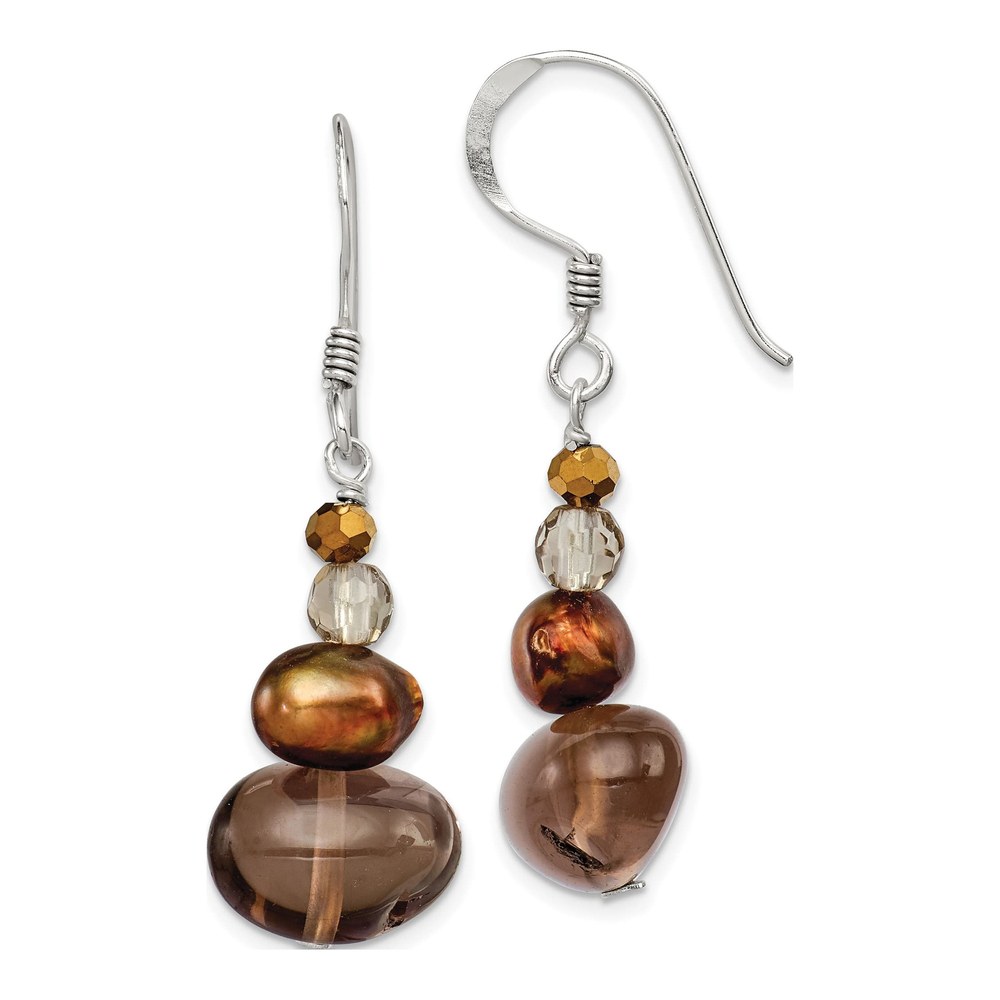 Sterling Silver Brown Freshwater Cultured Pearl & Smoky Quartz Dangle Earrings