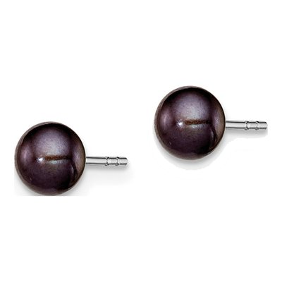 Sterling Silver Black Freshwater Cultured Pearl Button Stud Earrings – view 3