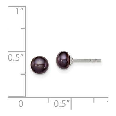 Sterling Silver Black Freshwater Cultured Pearl Button Stud Earrings – view 5