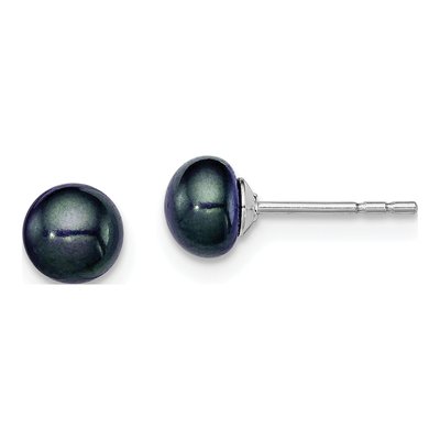 Sterling Silver Black Freshwater Cultured Pearl Button Stud Earrings