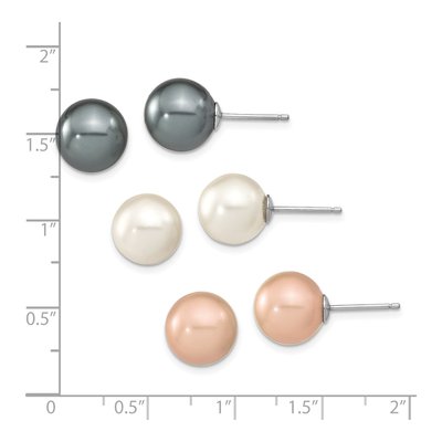 Sterling Silver Shell Pearl Stud Earrings, Set of 3 – view 6