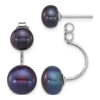 Sterling Silver Black Freshwater Cultured Pearl Front-Back Dangle Earrings