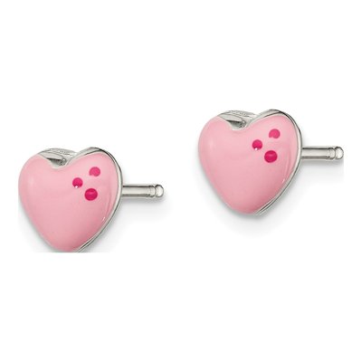 Sterling Silver Girls' Pink Enamel Heart Stud Earrings – view 3