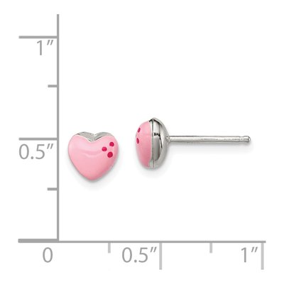 Sterling Silver Girls' Pink Enamel Heart Stud Earrings – view 5