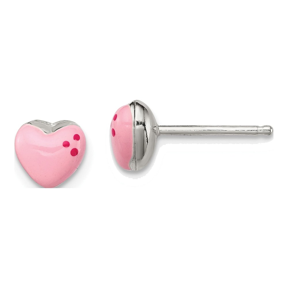 Sterling Silver Girls' Pink Enamel Heart Stud Earrings