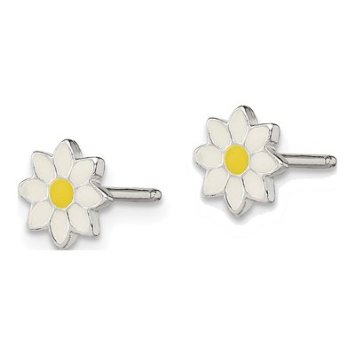 Sterling Silver Girls' Enamel Flower Stud Earrings – view 3