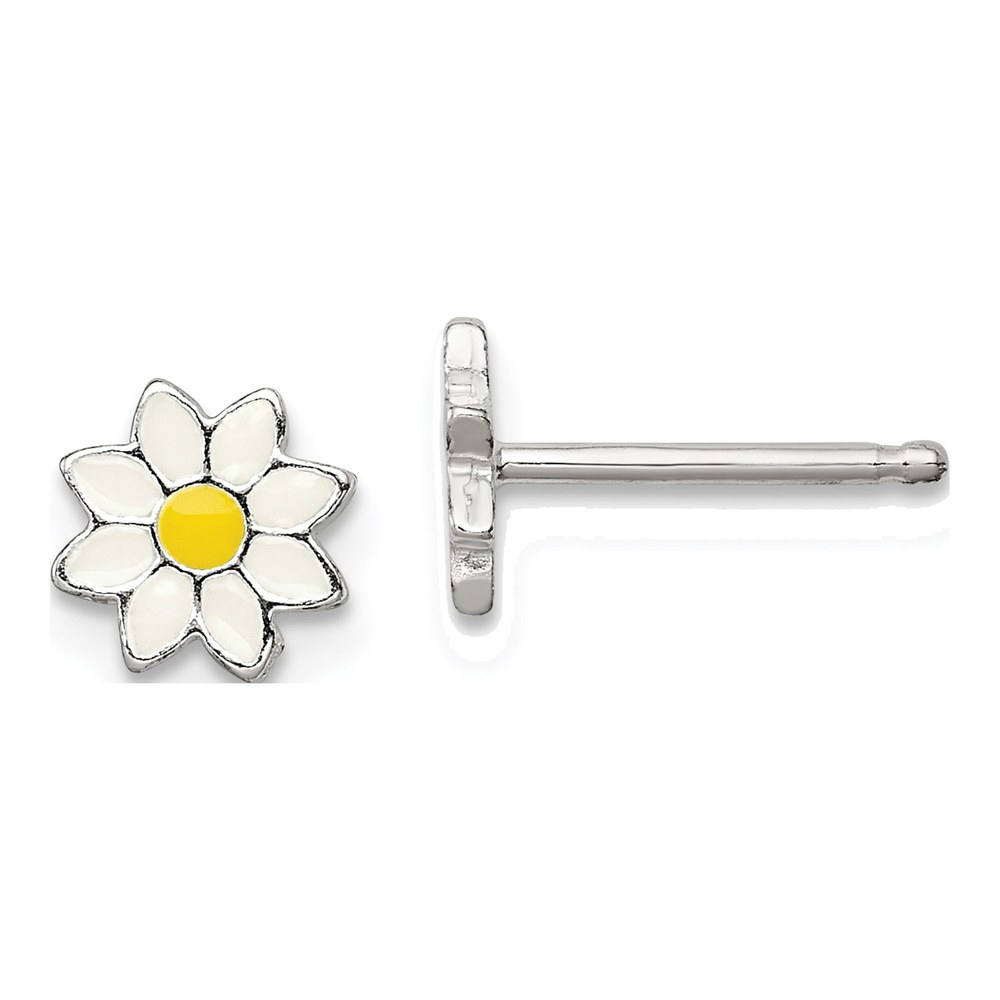 Sterling Silver Girls' Enamel Flower Stud Earrings