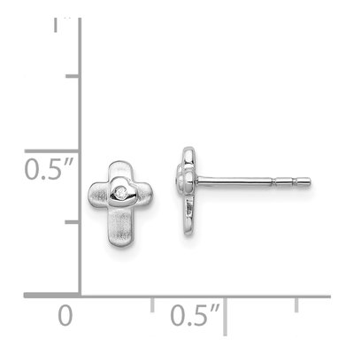 Sterling Silver Round CZ Girls' Cross Stud Earrings – view 5