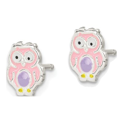 Sterling Silver Enamel Owl for Girls Stud Earrings – view 3