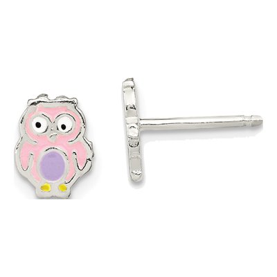 Sterling Silver Enamel Owl for Girls Stud Earrings