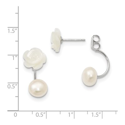Sterling Silver Freshwater Cultured Pearl & Mother of Pearl Flower Dangle Earrings – view 4
