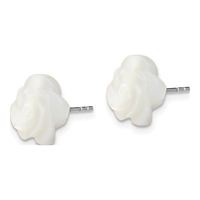 Sterling Silver 10mm Mother of Pearl Flower Stud Earrings – view 2