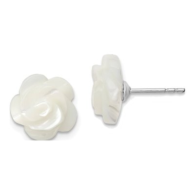 Sterling Silver 10mm Mother of Pearl Flower Stud Earrings