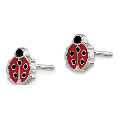Sterling Silver Girls' Enamel Ladybug Stud Earrings – view 3