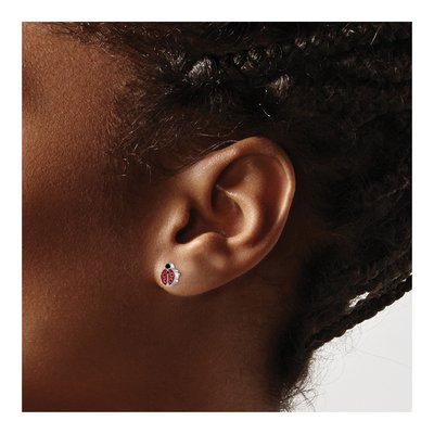 Sterling Silver Girls' Enamel Ladybug Stud Earrings – view 4
