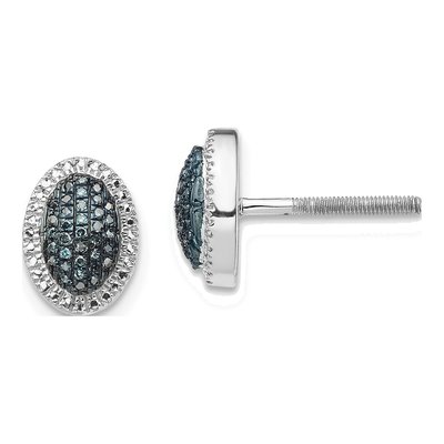 Sterling Silver 1/5 ct tw 0.65mm Round Diamond Oval Cluster Stud Earrings