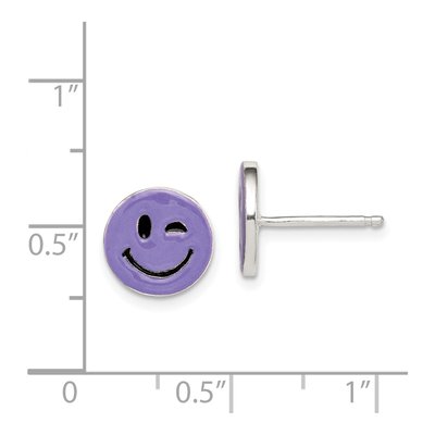 Sterling Silver Purple Enamel Winking Smiley Stud Earrings – view 5