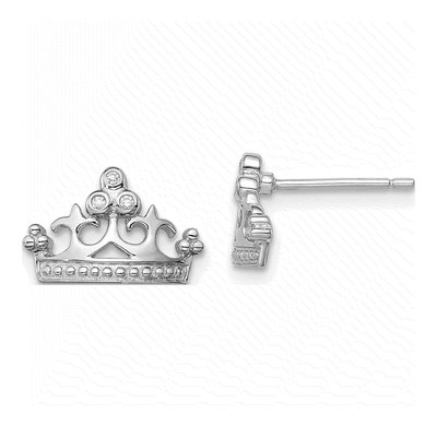 Sterling Silver CZ Crown Stud Earrings