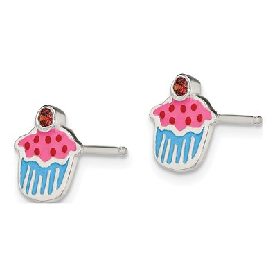 Sterling Silver Garnet Cupcake Stud Earrings – view 3