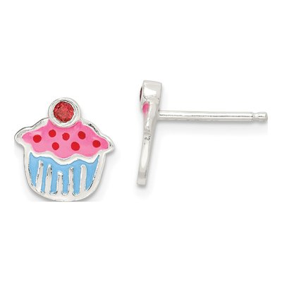 Sterling Silver Garnet Cupcake Stud Earrings
