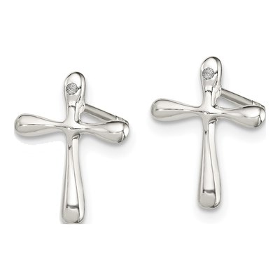 Sterling Silver Round Diamond Cross Stud Earrings – view 3