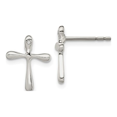 Sterling Silver Round Diamond Cross Stud Earrings