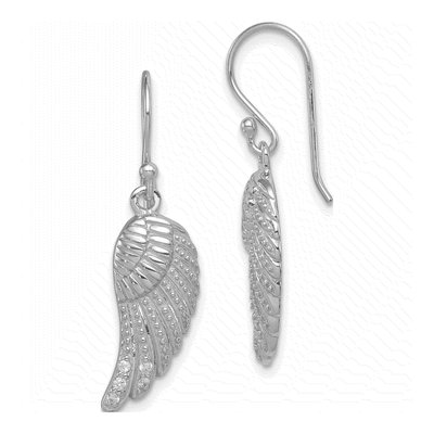 Sterling Silver CZ Wings Dangle Earrings
