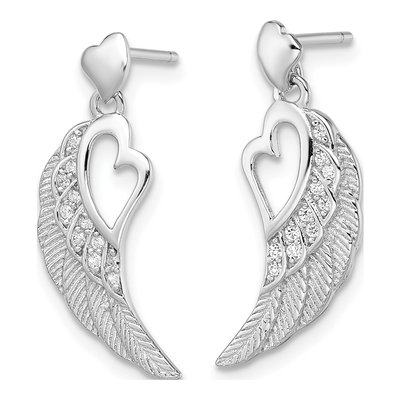 Sterling Silver CZ Open Heart Wings Dangle Earrings – view 3