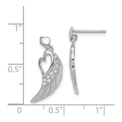 Sterling Silver CZ Open Heart Wings Dangle Earrings – view 5
