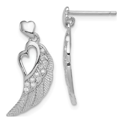 Sterling Silver CZ Open Heart Wings Dangle Earrings