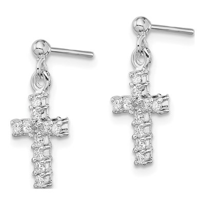 Sterling Silver CZ Cross Dangle Earrings – view 3