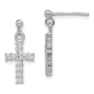 Sterling Silver CZ Cross Dangle Earrings