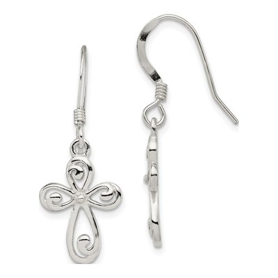 Sterling Silver Swirl Cross Dangle Earrings
