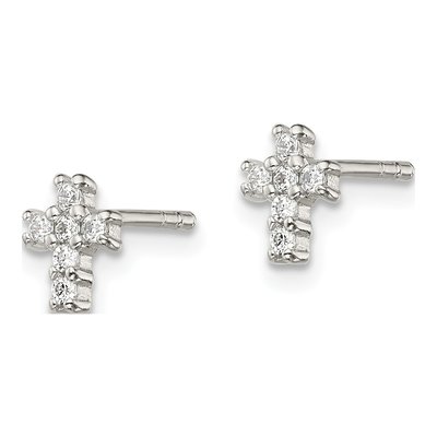Sterling Silver Round CZ Cross Stud Earrings – view 3