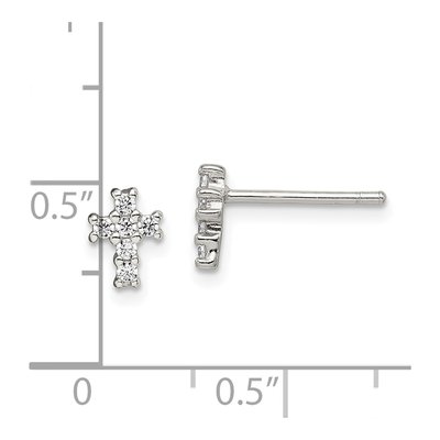 Sterling Silver Round CZ Cross Stud Earrings – view 5
