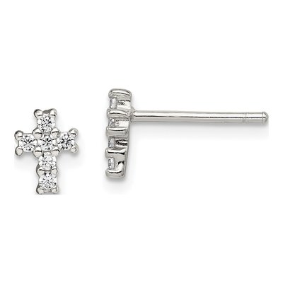 Sterling Silver Round CZ Cross Stud Earrings
