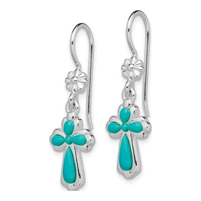 Sterling Silver Simulated Turquoise Cross Dangle Earrings – view 3