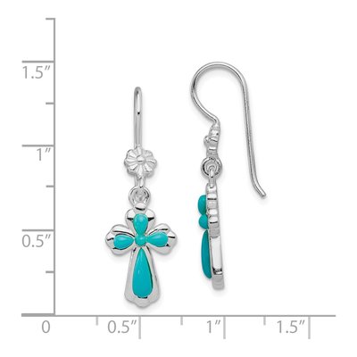 Sterling Silver Simulated Turquoise Cross Dangle Earrings – view 5