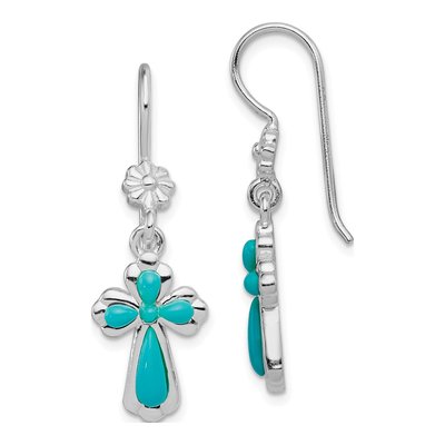 Sterling Silver Simulated Turquoise Cross Dangle Earrings