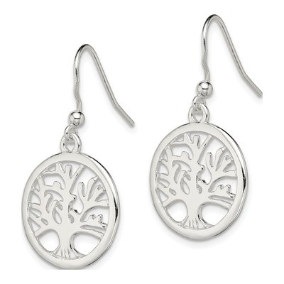 Sterling Silver Round Tree Dangle Earrings – view 3