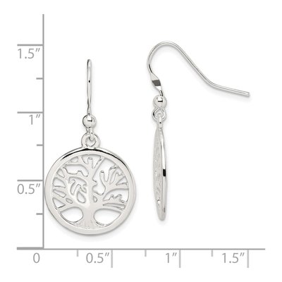 Sterling Silver Round Tree Dangle Earrings – view 5