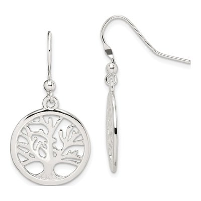 Sterling Silver Round Tree Dangle Earrings
